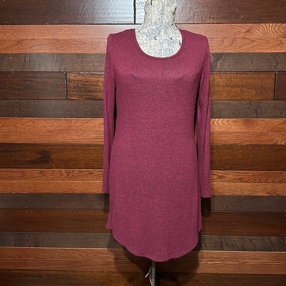 No Boundaries Stretchy Scoop Neck Long Sleeve Maroon Dress/ Tunic